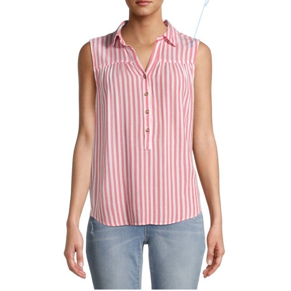 Time and Tru Women's Sleeveless Henley Popover Top